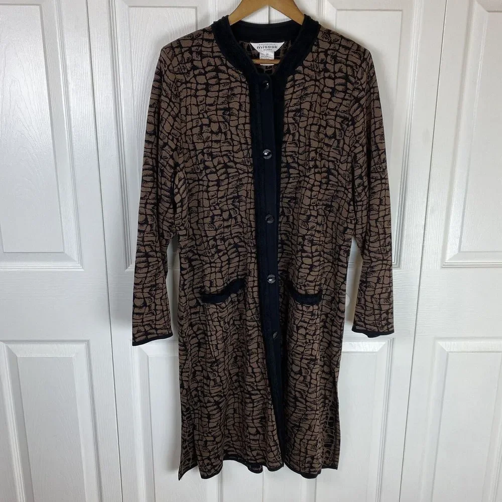 Misook 1X Cardigan Sweater Jacket Duster Long Button Coat Animal Art To Wear
